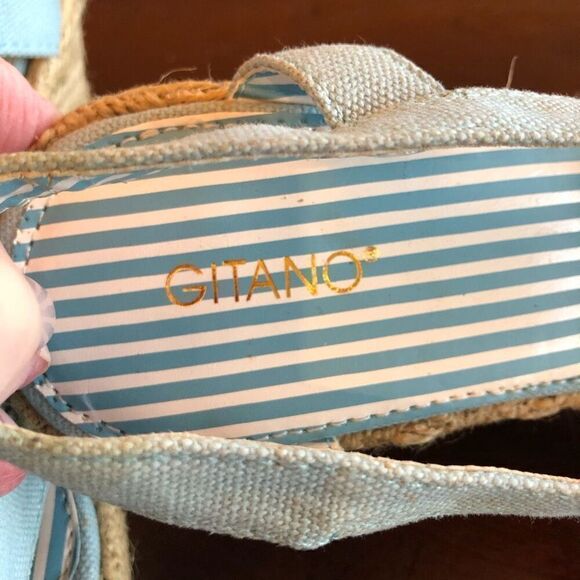 GITANO - NWT - L Sz 7.5 Lt. Blue Canvas Espadrilles. Jute-Wrapped 4” Heels CUTE - Picture 8 of 16